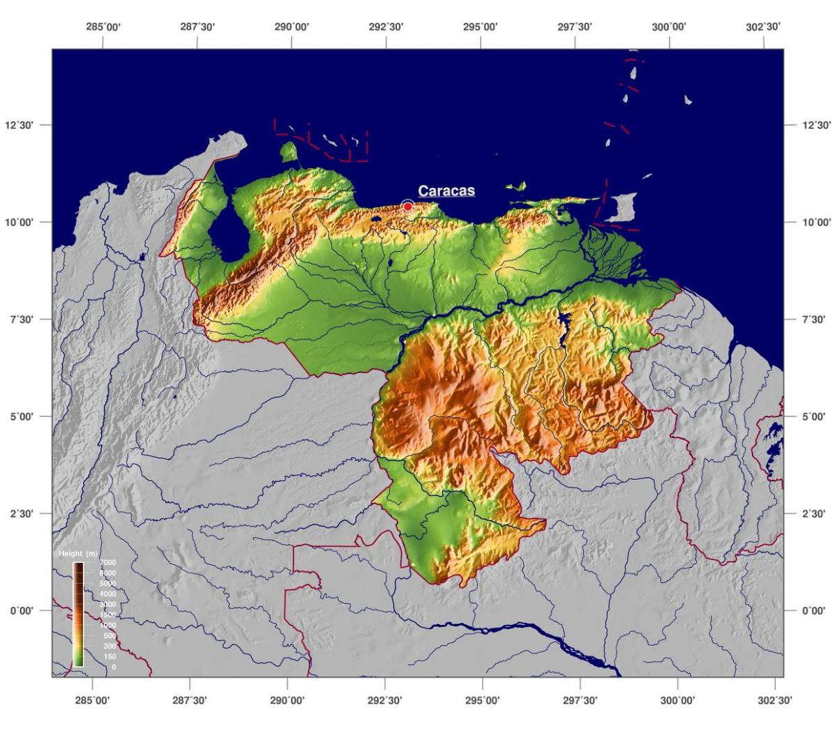 mapa de mapa físico de venezuela