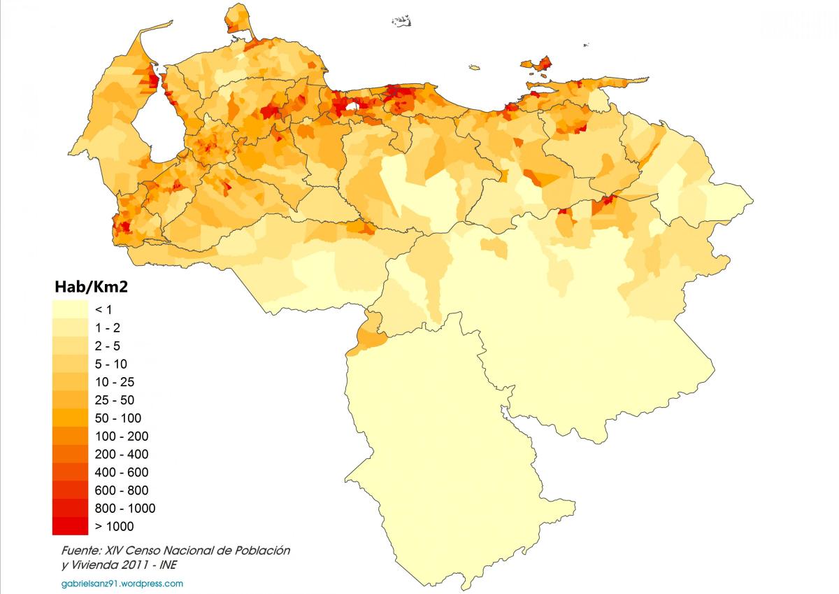 venezuela densidad de población mapa