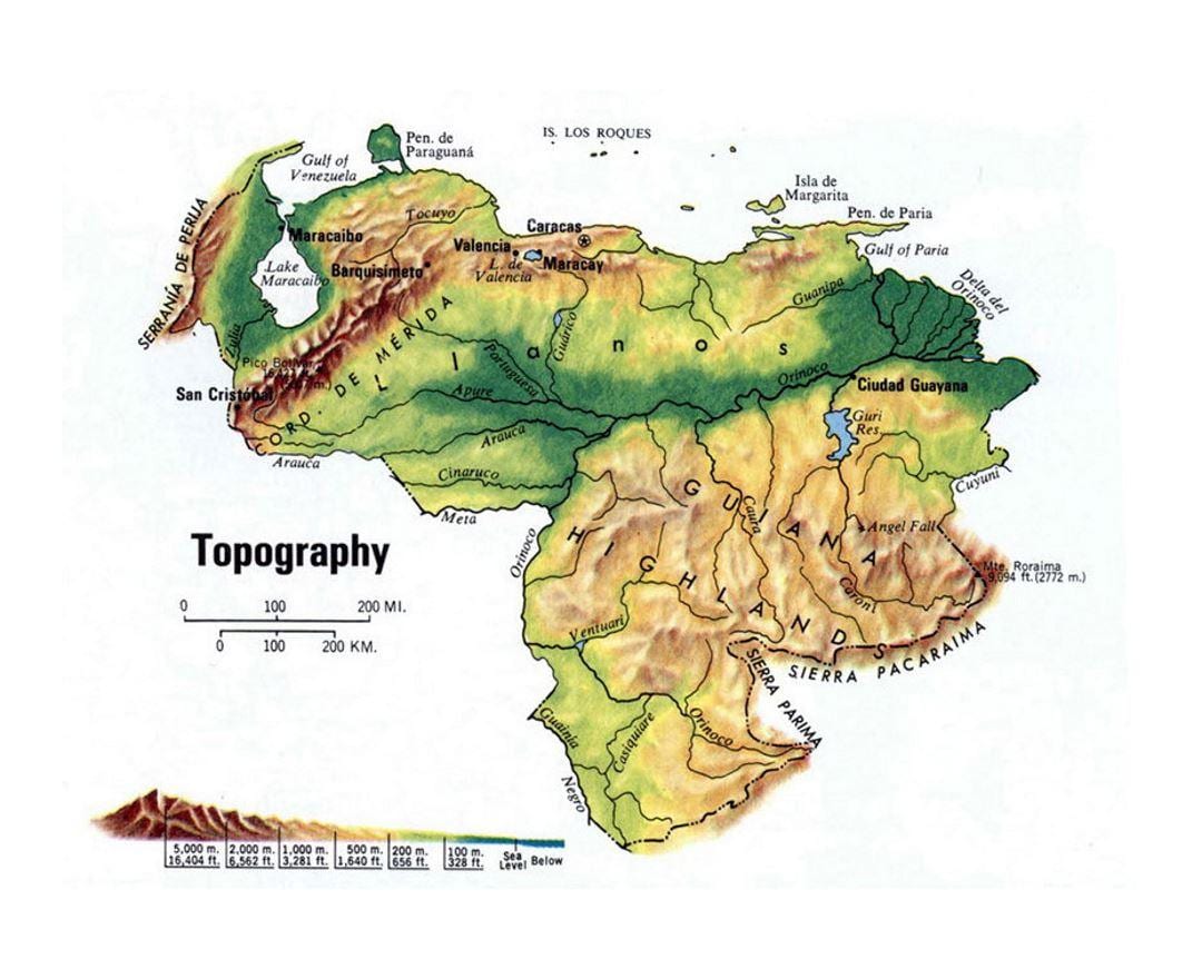 el mapa topográfico de venezuela